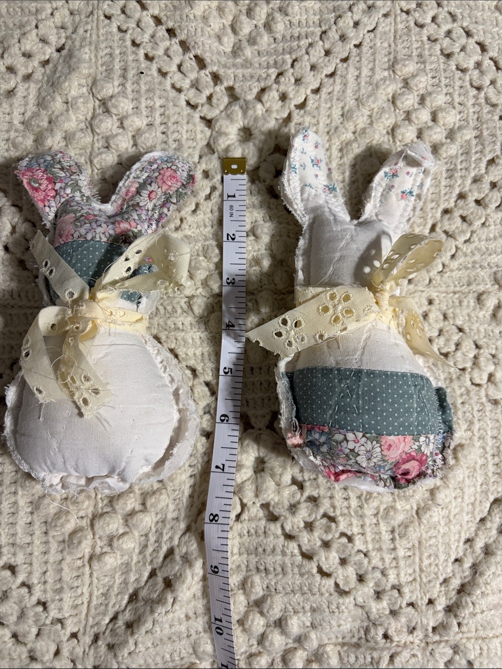 Handmade Floral Fabric Bunny Pair made from vintage quilts - like new